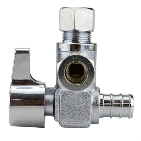Apollo 1/2 in. Chrome-Plated Brass PEX Barb x 3/8 in. Compression Dual Outlet Quarter-Turn Angle Stop Valve APXVA123838C
